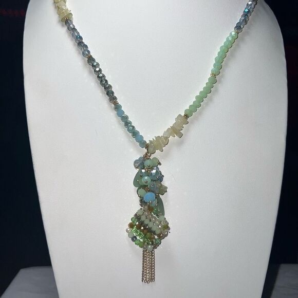 Chunky Natural Stone and Beaded Y Fringe Necklace - Picture 1 of 11